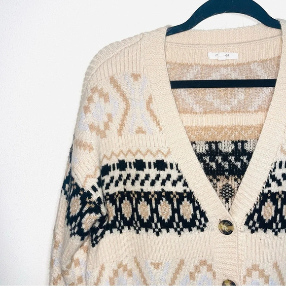 Maurices Cream & Black Fair Isle Button Front Cardigan Sweater Medium Women’s - Picture 3 of 10